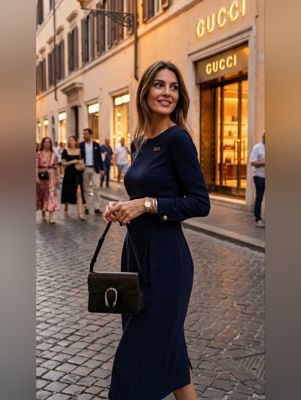 Gucci Long-Sleeve Navy Blue Dress L